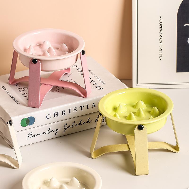 Ciotole per Animali in Ceramica Alte con Piedi per Mangiare Lentamente per Prevenire il Soffocamento, Anti Ribaltamento con Bordo Obliquo, Protezione del Collo, Ciotola per Cane Gatto, 1 Pezzo