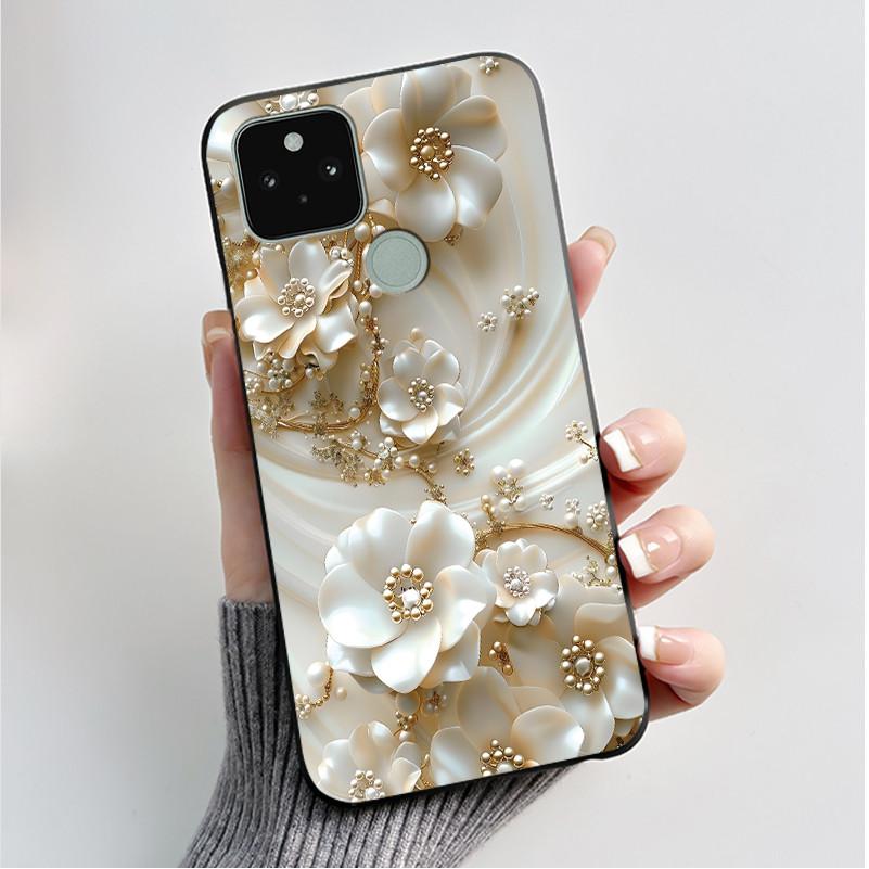 Silikonhülle für Google Pixel 5 Pixel 5A Pixel5 Pixel5A Weiche Abdeckung Luxus Mode Schmetterlingsblumen Bemalt Schwarz Handyhülle