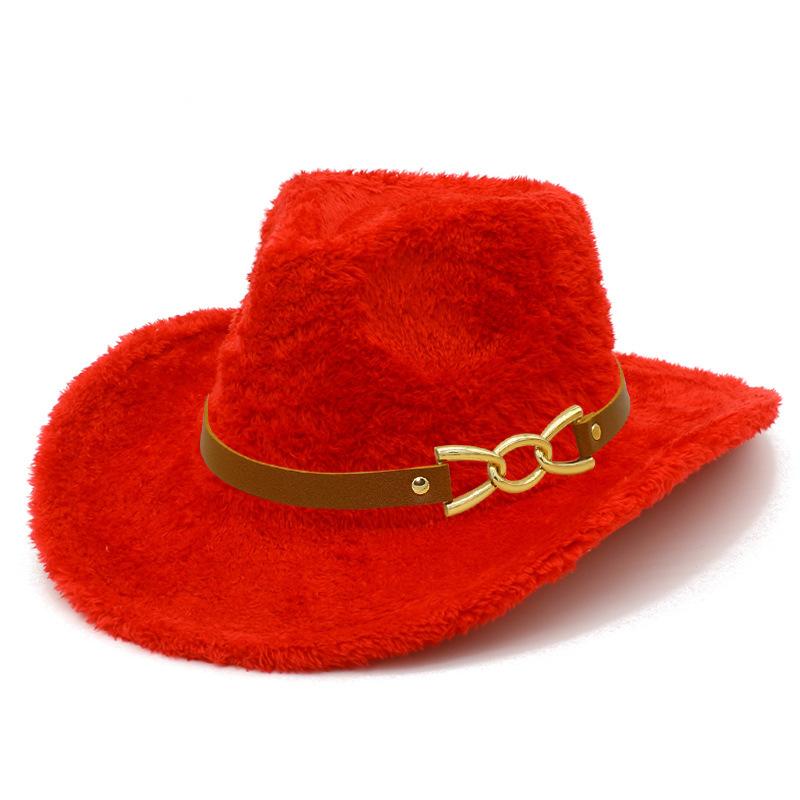 Autumn and winter new plush warm jazz hat European and American fashion one-word top curved brim top hat fashionable western denim hat