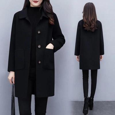 Women's Mid-Length Wool Coat - Autumn/Winter 2025 Korean Style, Loose Fit, Plus Size, Slimming, Age-Reducing