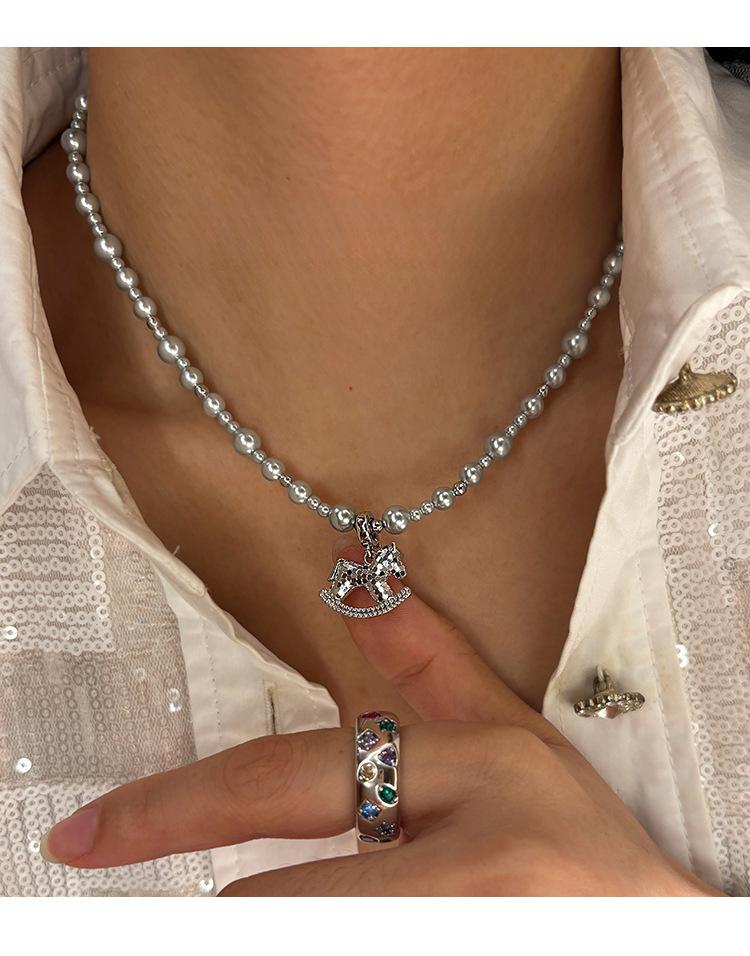 French simple zircon natal year pony pendant necklace accessories women's sweater chain necklace