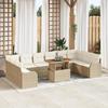 11-piece Garden Sofa with Beige Cushions Poly Rattan Acacia, 2-seater Garden Sofa with Beige Cushions Poly Rattan 3349511