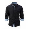 Men's Color Block Slim Fit Cotton Shirt - Long Sleeve, High-End Business Fashion