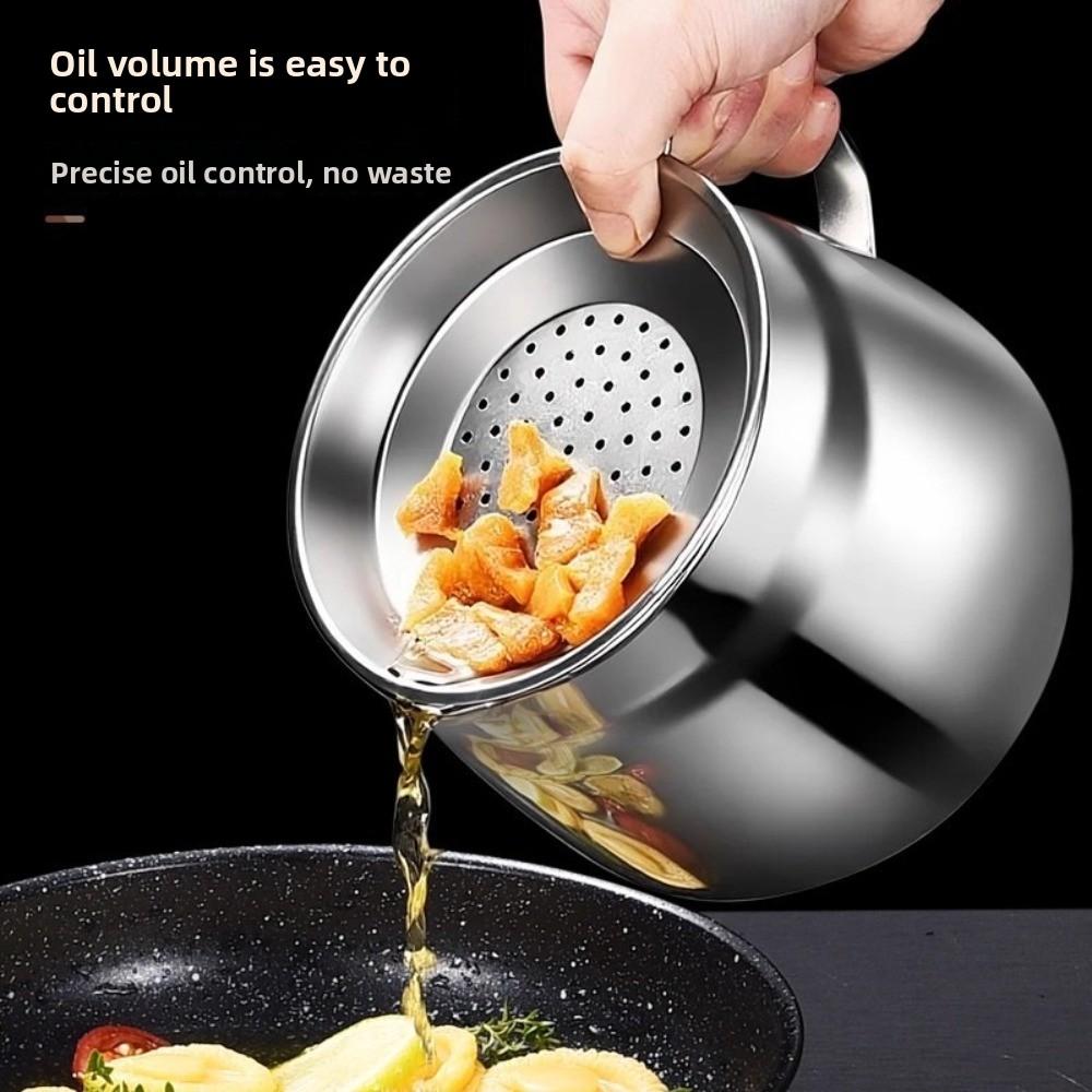 With Strainer Stainless Steel Oil Kettle 1.5/2L Grease Container Filter Oil Pitcher Deep Frying