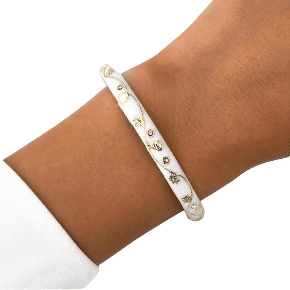 Enamel Vintage Cloisonne Bangle Classic Women's Hand Bracelet Dainty Flower Crystal Bangle Women