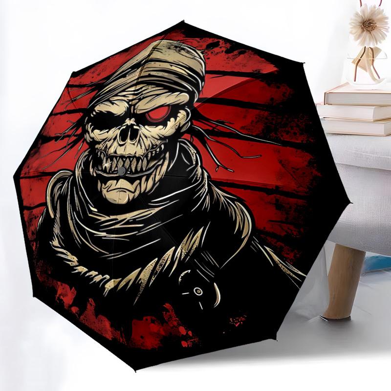 1PC Skull Mask Automatic Open/Close, 8-Rib Durable Frame Compact Travel Umbrella for Men & Women S1222095