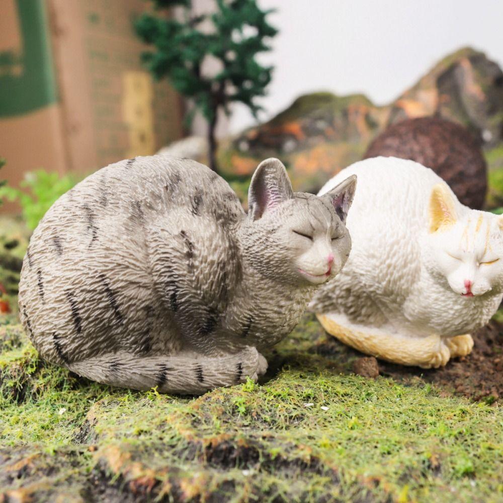 Sculpture Sleeping Cat Figurine Cartoon Animal Ornaments Creative Simulation Cat Statue  Home