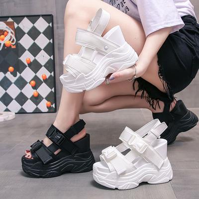 Summer New High-Heeled Sandals Thick-Soled Plus High Solid Color Open-Toed Sandals Wedge Platform Shoes Women's Shoes Size 34-39