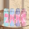 1PC Simple Large Pink Bow 750ml Color Plastic Sports Water Bottle Leakproof Flip Straw Lid Suitable for Sports Office Home Use