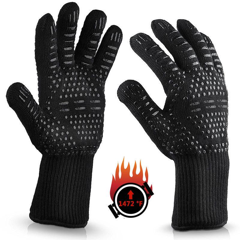 Hitzebeständige feuerfeste Silikon-Grillhandschuhe - 500 bis 800 Grad Wärmeisolierung, Aramid-Ofenhandschuhe.
