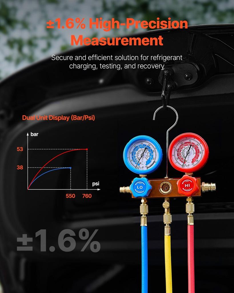 3.5 CFM HVAC Single Stage Rotary Vane Vacuum Pump and Manifold Gauge Kit Compatible with R134a, R22, R12, R502, R502, R410A, R404, and R407C