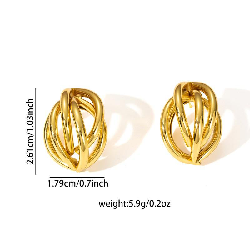 Gold C-Shaped Round Hoop Earrings with Bright Surface, French Light Luxury, High-End Stainless Steel