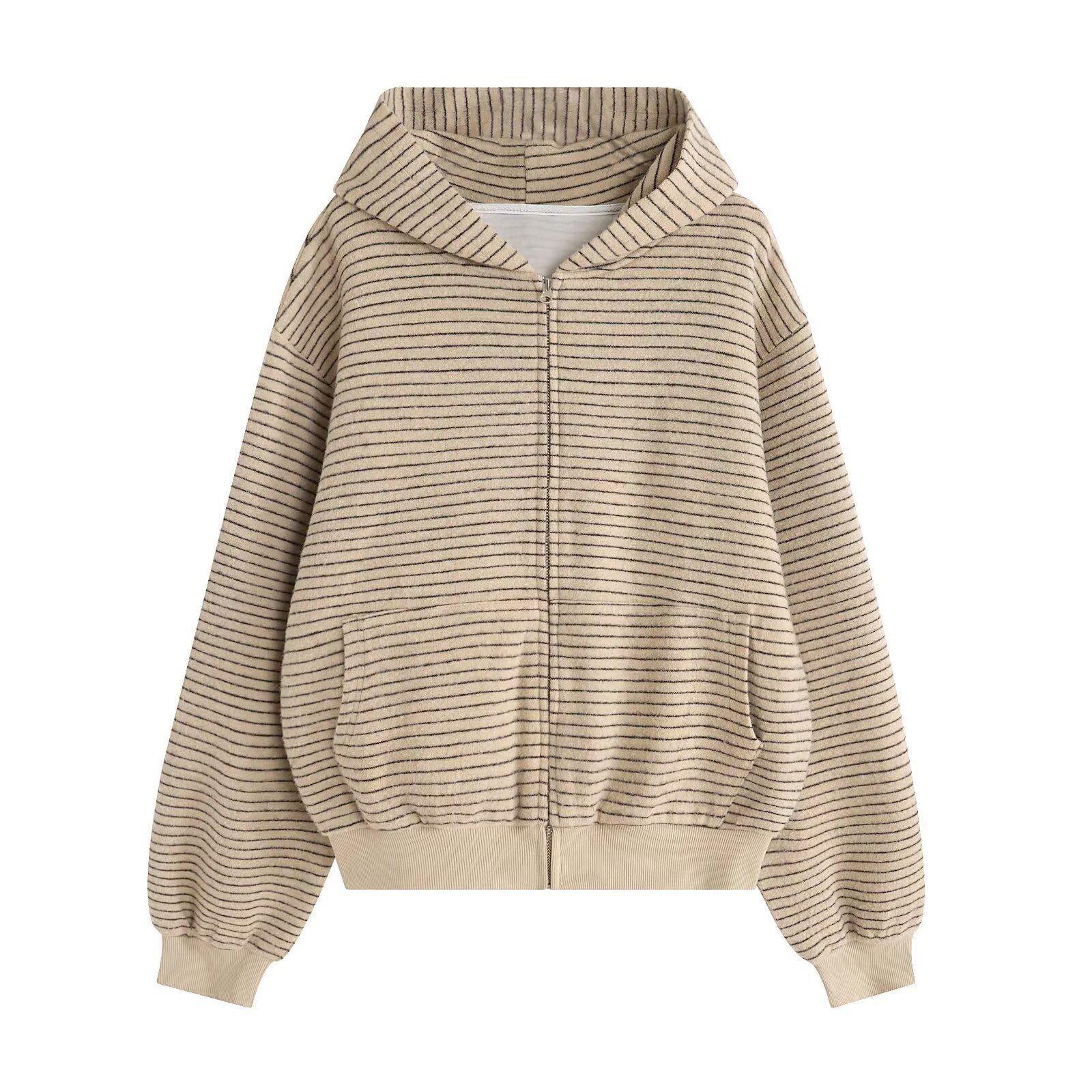 

Unisex Striped Hooded Cardigan for Autumn/Winter: High-End, Heavyweight, Relaxed Fit. L абрикосовий