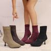 Size36-43 Women's Stiletto High Heel Pointed Toe Stretch Fabric Fashion Boots 2026 Autumn Winter Elegant Short Boots Botas Mujer