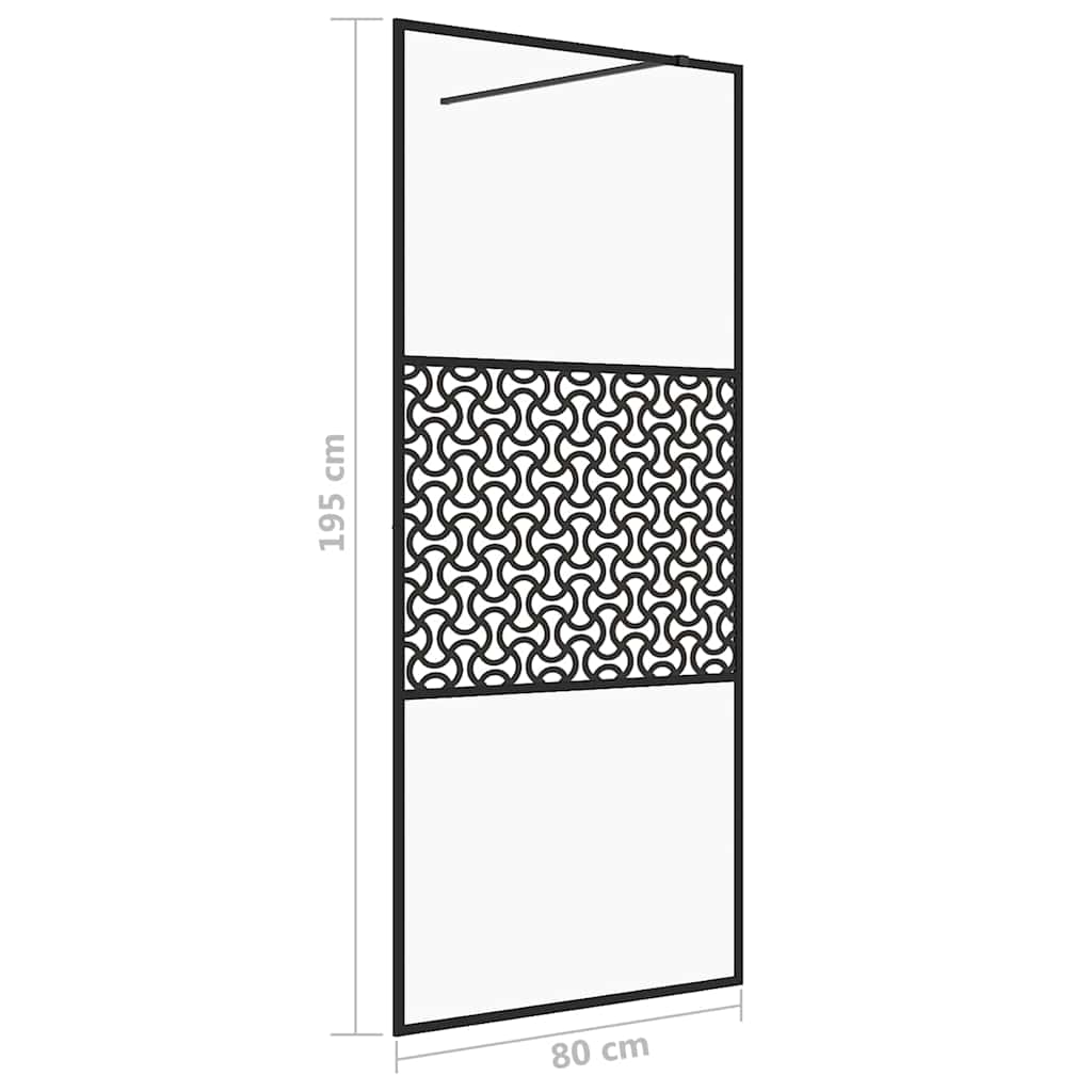 Vidaxl Shower Wall, Transparent ESG Glass, 80X195 Cm, Black