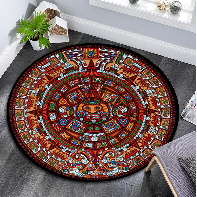 1Pc Aztec Circular Print Rug - home decoration Carpet For Living Room Bedroom Flooring Computer Chair Area Rug