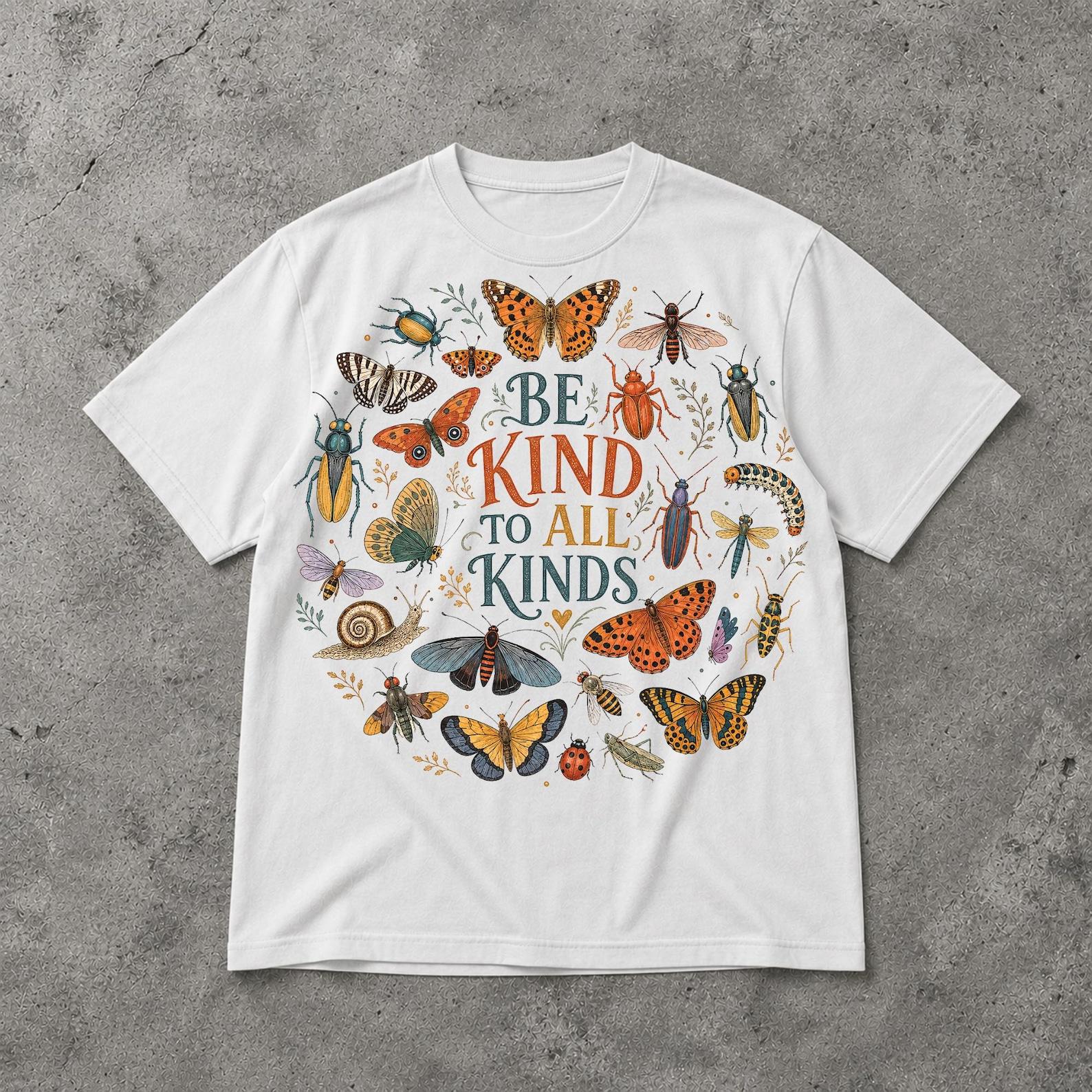 Be Kind To All Kinds Shirt, Butterfly Nature Lover Graphic Tee, Eco Wildlife T Shirt S