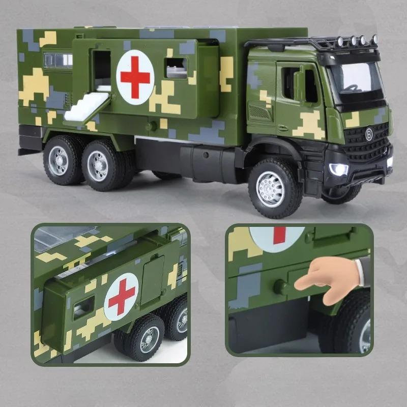 1/32 Injection Molding Military Multifunctional Vehicle Medical Sound and Light Mainan Pullback Car Boy Gift