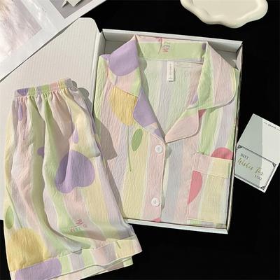 Damen Baumwolle Süßes Pyjama Set Zweiteilige PJ Sets Nachtwäsche Loungewear Button-Down Pyjama Damen 2-teilig Pijama Homewear Outfits