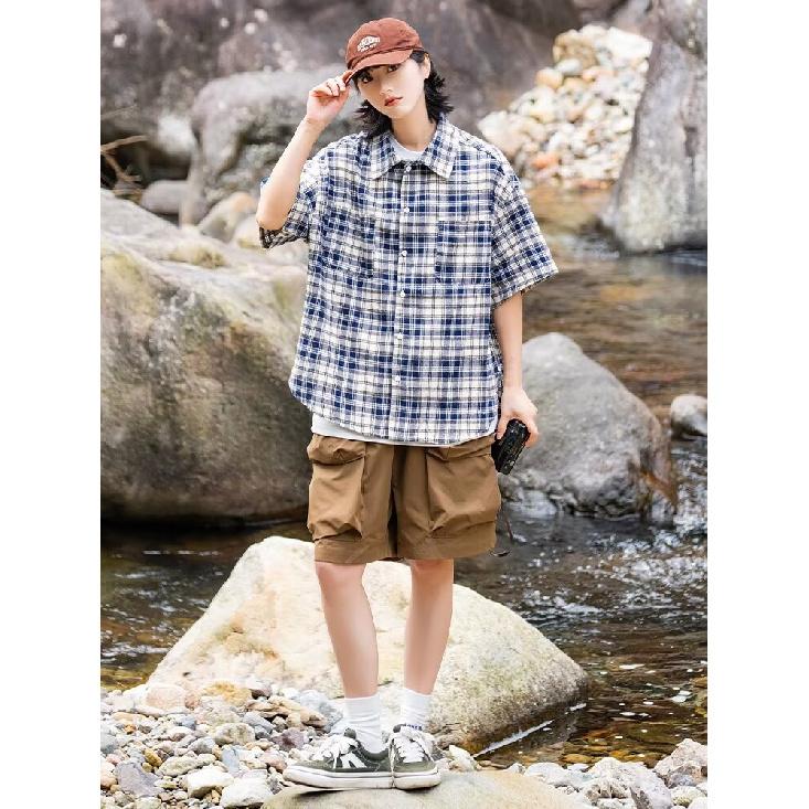 Retro Plaid Shirt Men'S Short Sleeved Trendy Casual Versatile Shirt Hong Kong Style Spring And Autumn Hooligan Handsome Inch Jacket