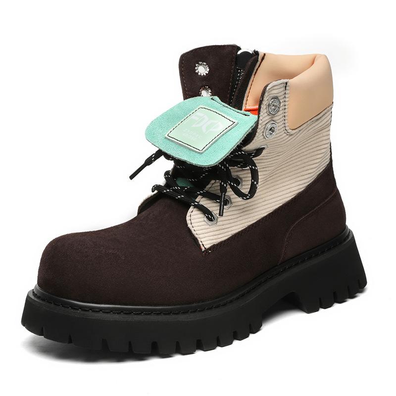 

Пара коротких ботинок мужских и женских одинаковых зимних ботинок Мартина, рабочих ботинок, на толстой подошве, увеличивающих рост, походных ботинок 34525 коричневые -J 38 светло-коричневого