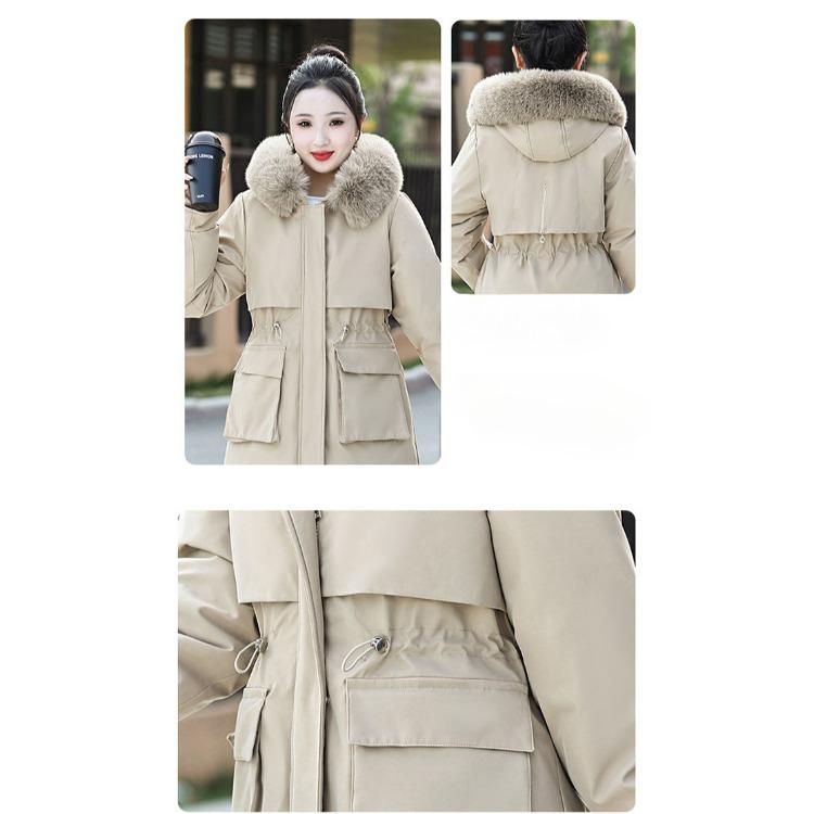 Damen Lange Baumwollgepolsterte Jacke mit Abnehmbarer Kapuze, Verdickter Parka Wintermantel