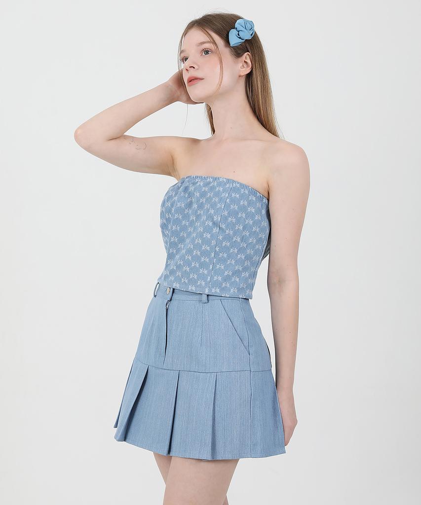 CATTLINE Denim Ribbon Crop Top (Light Blue)