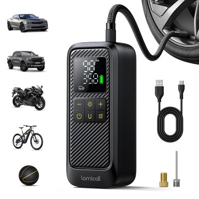 Lamicall Electric Bicycle Car Tire Air Motorcycle Air Compact Automatic Pump with Large LED Auto Low Maximum Pressure of 150 Compatible with French
