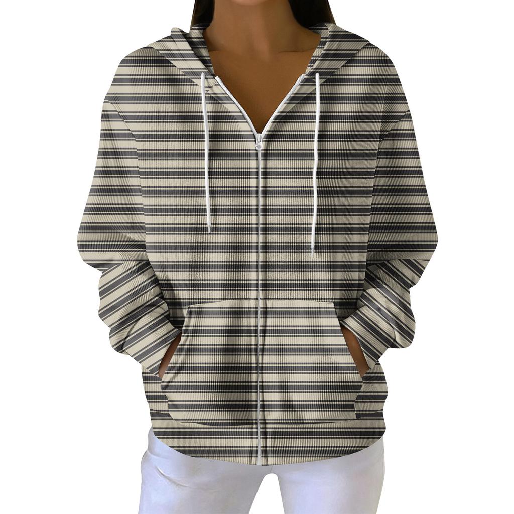 Kvinners avslappet mote langermet strikket hettegenser med glidelås og juleprint