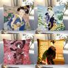 Klassieke Retro Japanse Geisha Vrouw Kussensloop Vierkante Kussen Slaapkamer Bank Vrije Tijd Comfort Auto Woonkamer Huisdecoratie 40X40