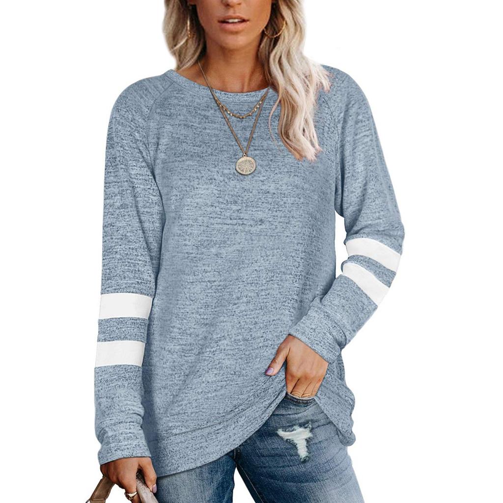 Fashion Casual Womens Long Sleeve Striped Spliced Tops Loose Sweatshirt