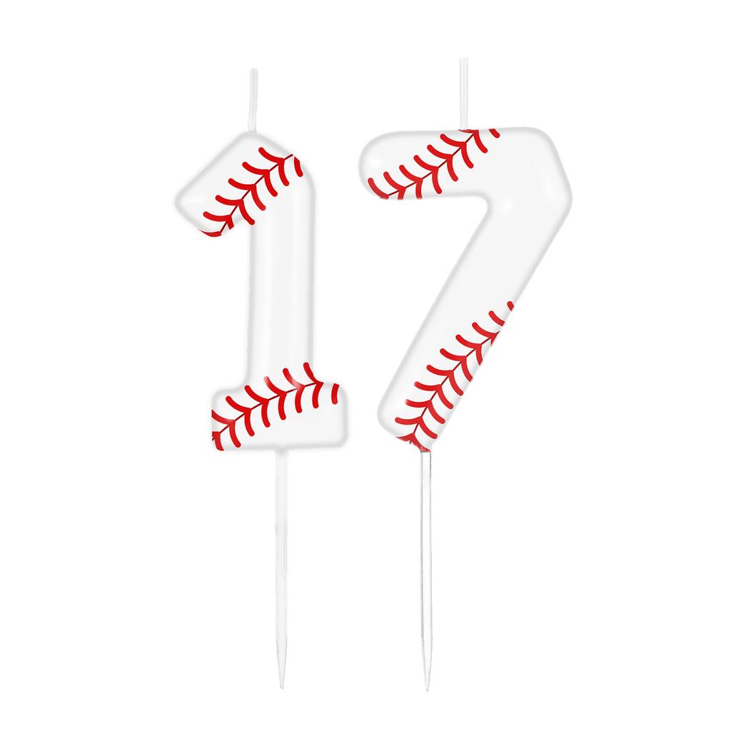 Baseball Themed Birthday White Number0-9 Candles, Boys Girls Kids Happy Birthday Cake Topper Reunions Theme Party Supplies Gifts