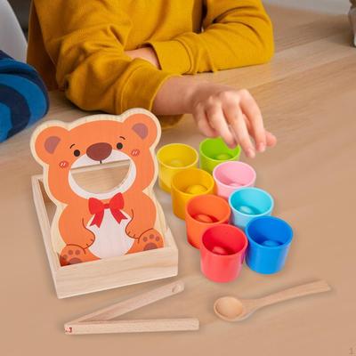 Rainbow Balls In Cups Sorting and Counting Early Education Pairing Game Set Children Wooden Feeding