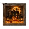 Desktop Mantel Decor Halloween Shadow Box Frame DIY Lighted Craft Kit, Wooden Night Light with Kit for Adults Sea Glass Stones, Gothic LED Memory