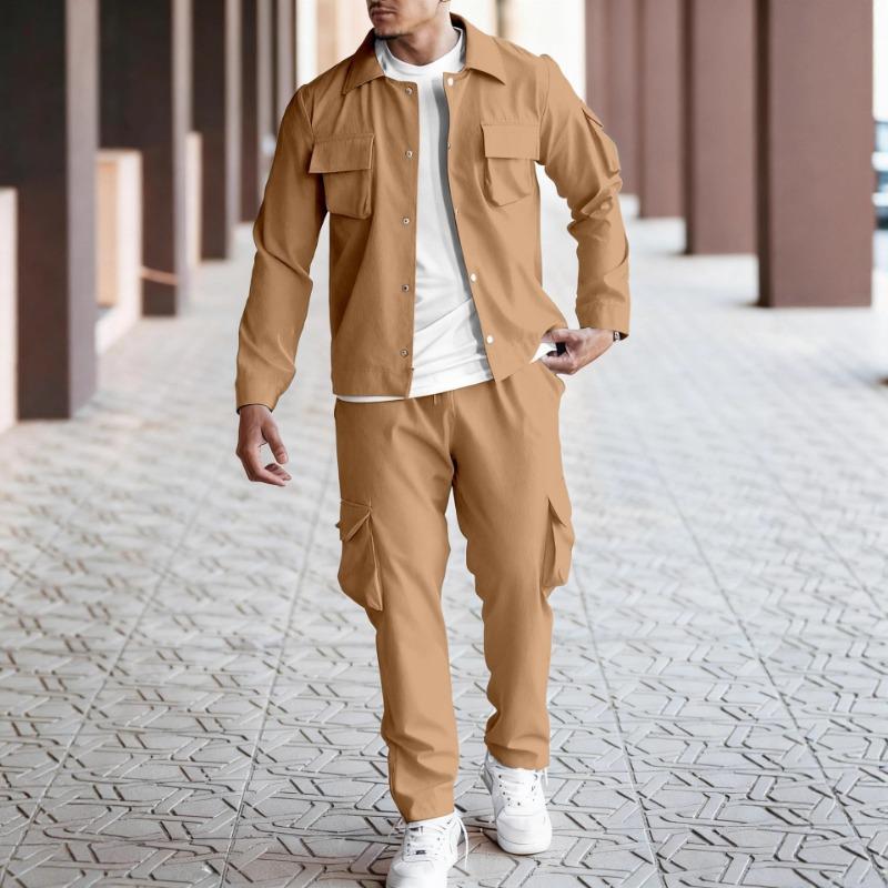 New Men's Workwear Multi-pocket Arm Pockets Long-sleeved Jacket Trousers Suit Casual Motorcycle Suit