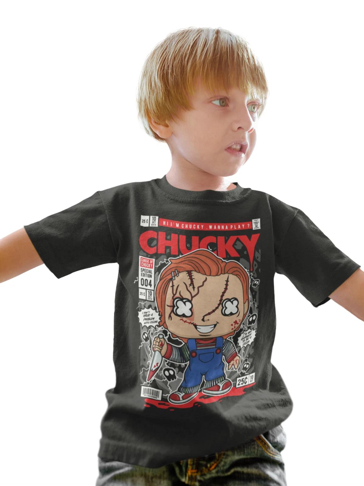 chucky halloween 90s film movie kids girls boys funny birthday kids boys T-Shirt 130