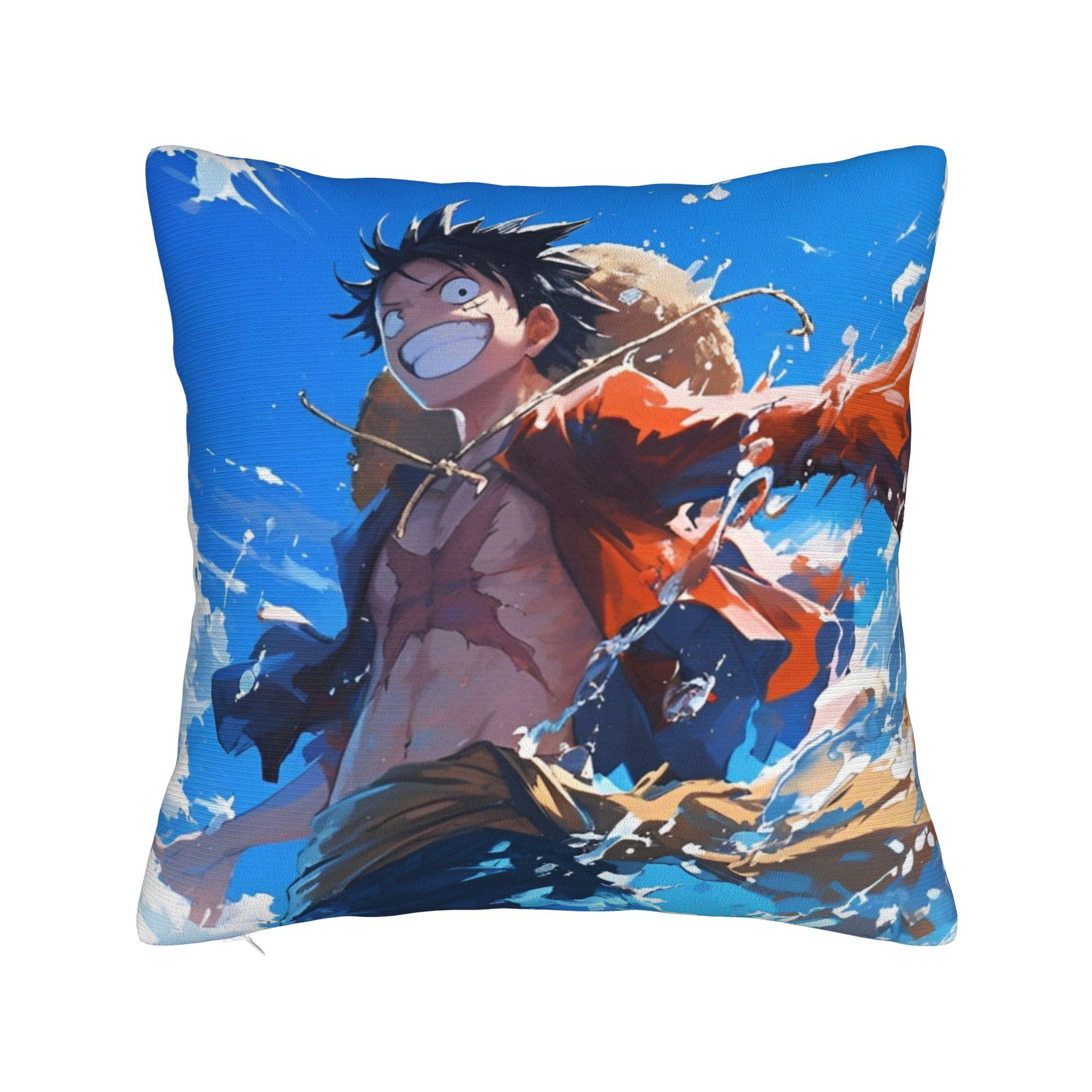 Anime Luffy Anime Square Pillow Case Polyester Decorative Pillow  Customized Cushion Covers 30x30cm 12x12in