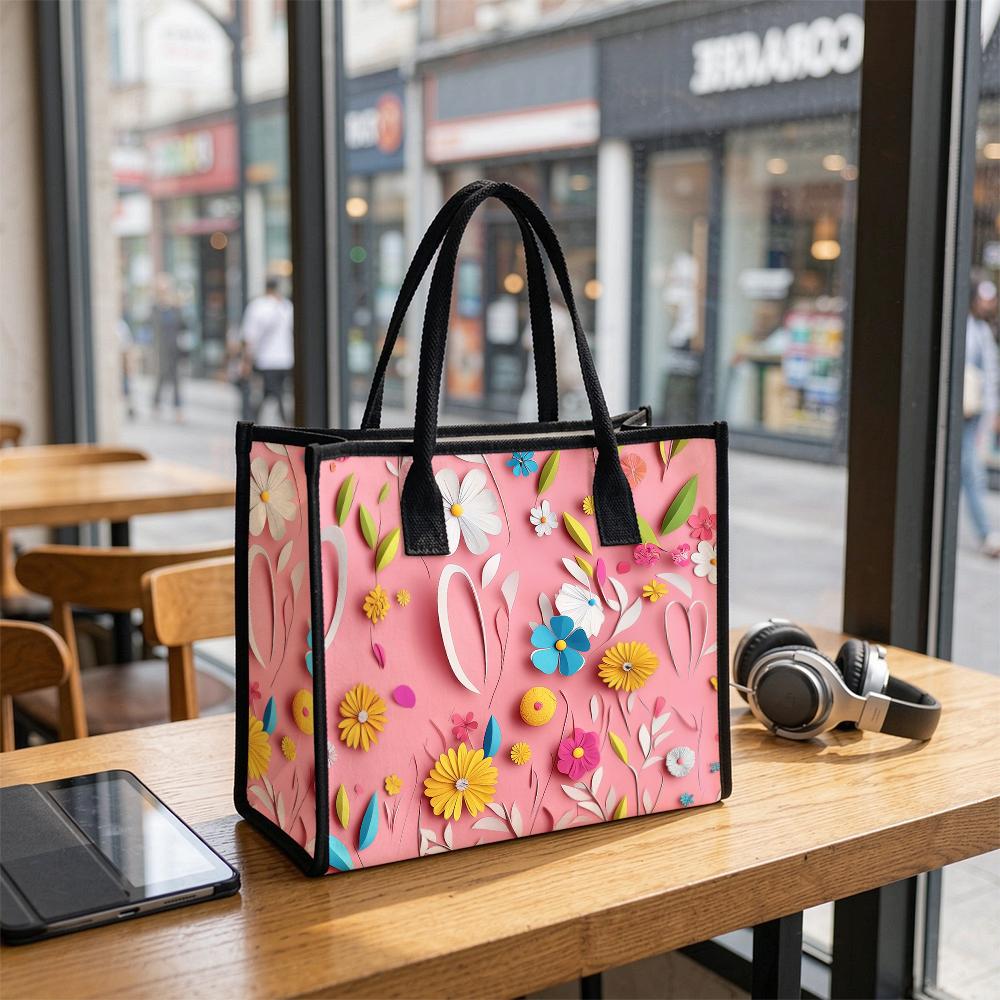  Floral Pattern Tote Bag Cute Fashion Casual Large Capacity Handbag for Women Outdoor Daily Use