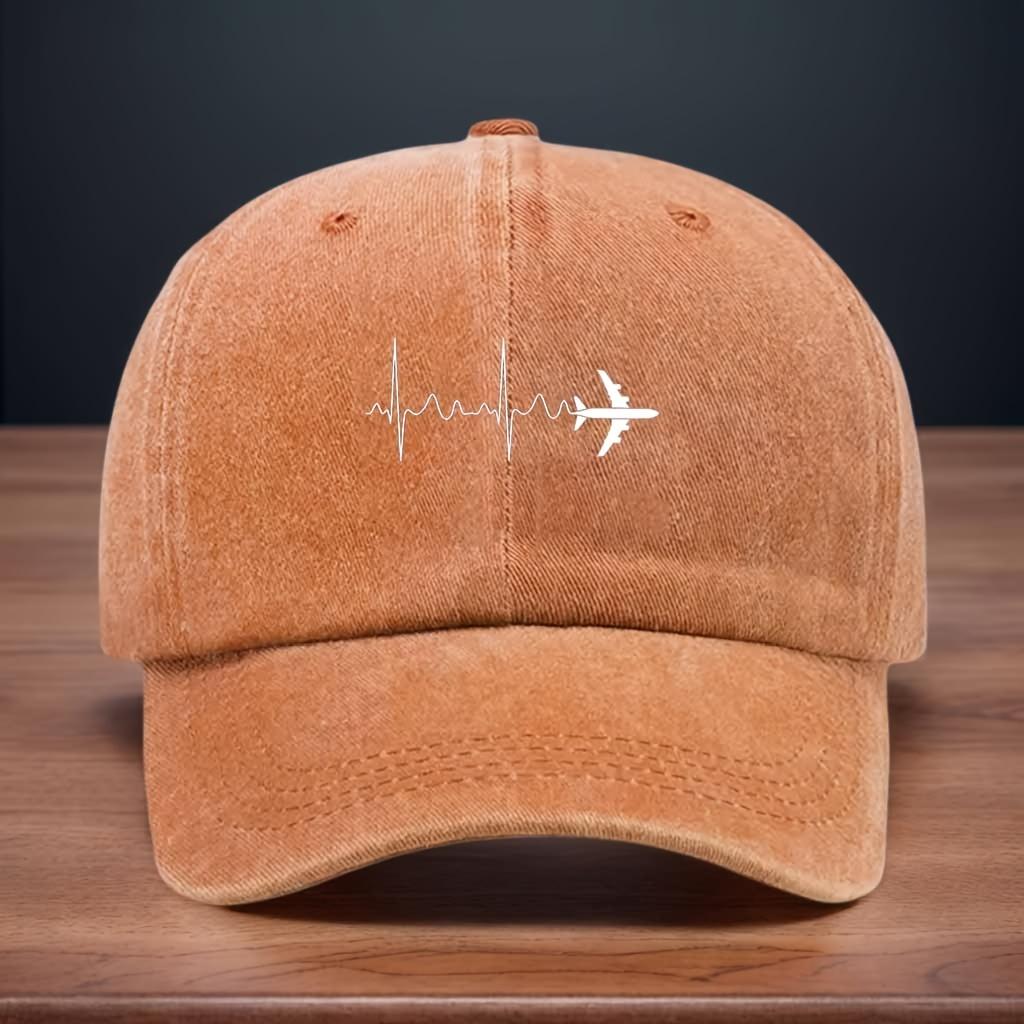 A Baseball Cap with a Printed Simple Line Drawing of an Airplane At the End Suitable for Outdoor Activities Vacations Relaxat