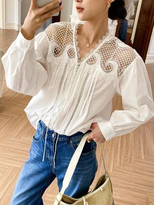 Autumn New White French-Style Women's Long Sleeve Shirt