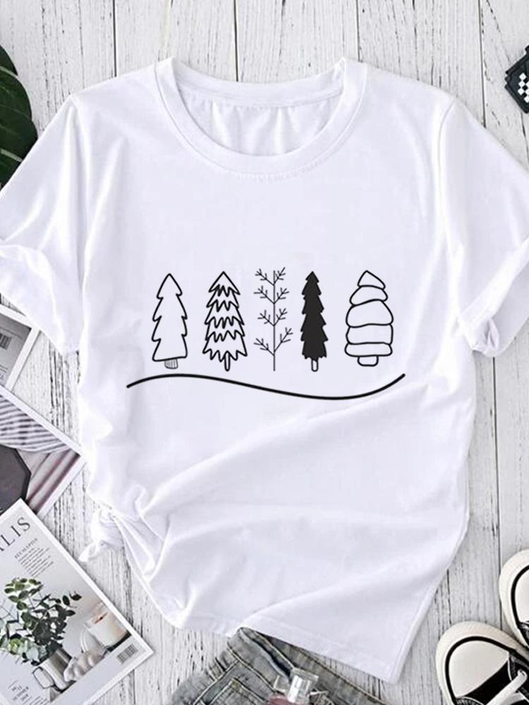 Women Tees Graphic Cartoon Christmas Print Wear Vacation Tops Tees Ladies Short Sleeve 90S Summer Fashion Trend Tshirt T-Shirt