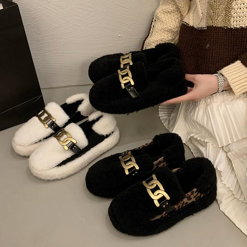 Fashion Women's Leopard Print Autumn Casual Shoes Round Toe Thick Sole Slip-on Loafers Fur Autumn New Outdoor Walking Shoes Slip-on 2024