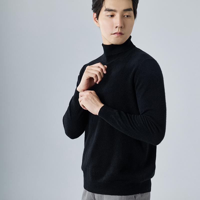 High lapel cashmere sweater winter simple loose solid color long sleeve knitted pullover sweater men