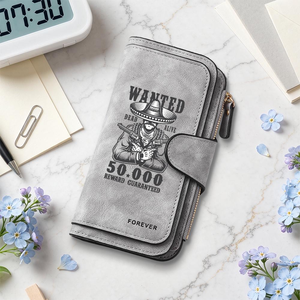 Western Cowboy Pattern Faux Leather Long Wallet Portable Multicard Slot Fashion Daily Purse