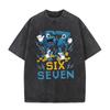 2026 Cartoon Number 6 7 Print Unisex T Shirt Vintage Washed Short Sleeve Crew Neck Casual Streetwear Tee For Men Women