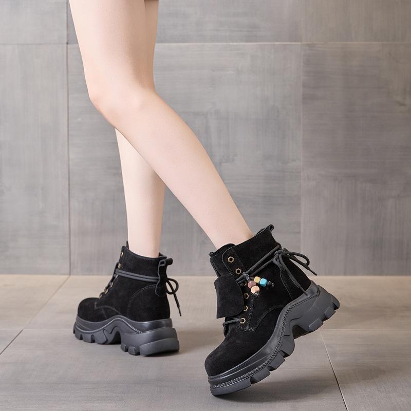 2025 Autumn and Winter New Thick-soled Heightening Martin Boots Women's British Style Lace-up Fashion Knight Boots Women's Boots High Value