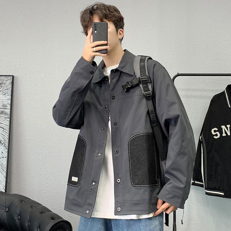 Jackets, Men's Jackets, Spring and Autumn Lapels, Casual Fleece, Trendy, Versatile, Korean Cargo Jackets, Men's Fashion Men's Clothing