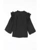 Azura Exchange Black Button Keyhole Back Pleated Ruffle Trim Blouse