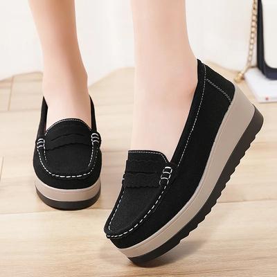 2024 Women Platform Wedge Loafers Autumn Ladies Suede Leather Moccasins Shoes Woman Slip On Walking Casual Shoes Zapatos Mujer