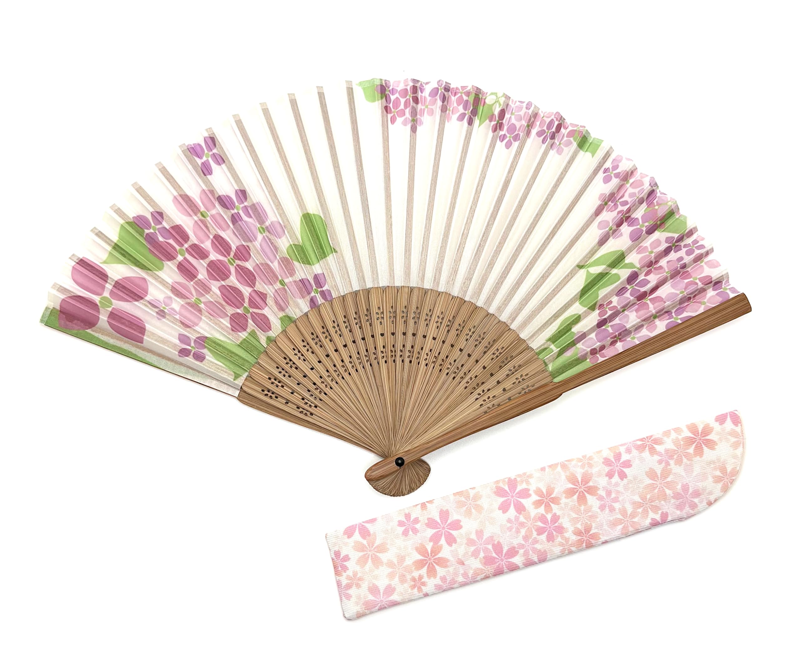 

[Hanakanzashi] Women s Silk Folding Fan with Fan Case Set (21cm, Compact) (White)